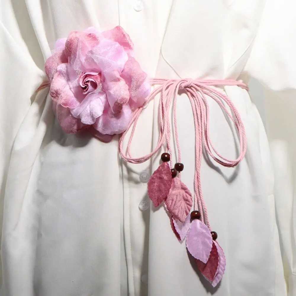 Casual knotted waistband dress for women thin waistband long tassel woven waistband elegant handmade floral decoration X250410