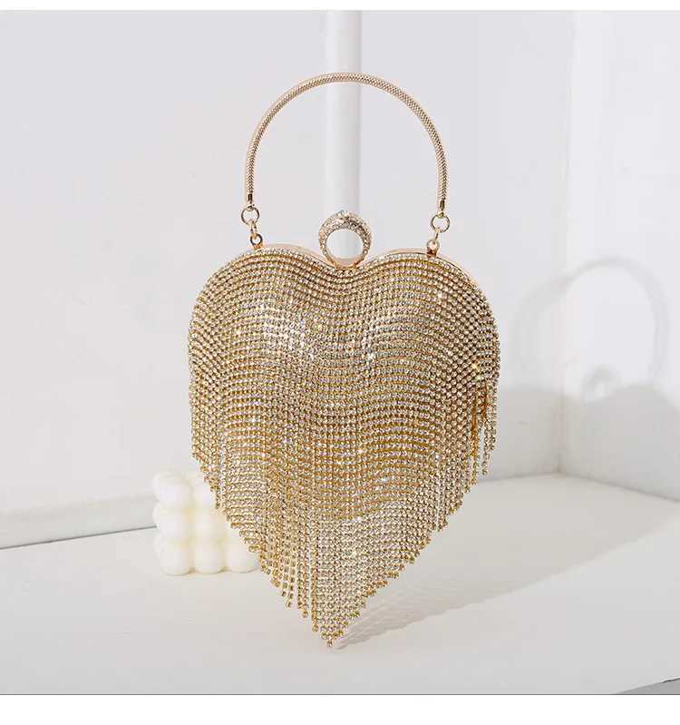 Beaded Dimond Clutch Evening Bag Heart Shape Wedding Party Purse Banquet European Exquisite Bridal 240902 Totes