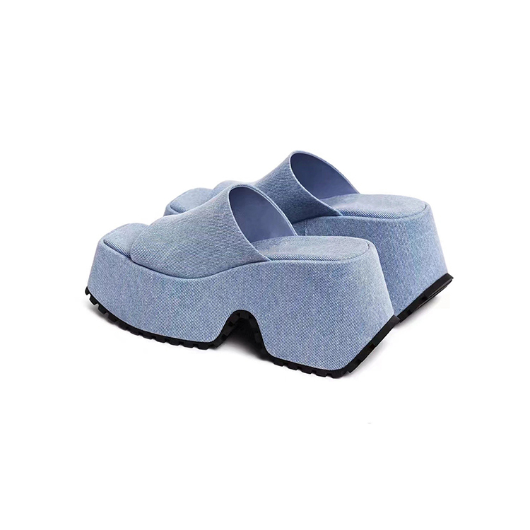 Denim Sole Thick Summer Women Slippers Modern Flat With Height Increasing Leisure Casual Outside Platform Super High Heel Shoes e3de