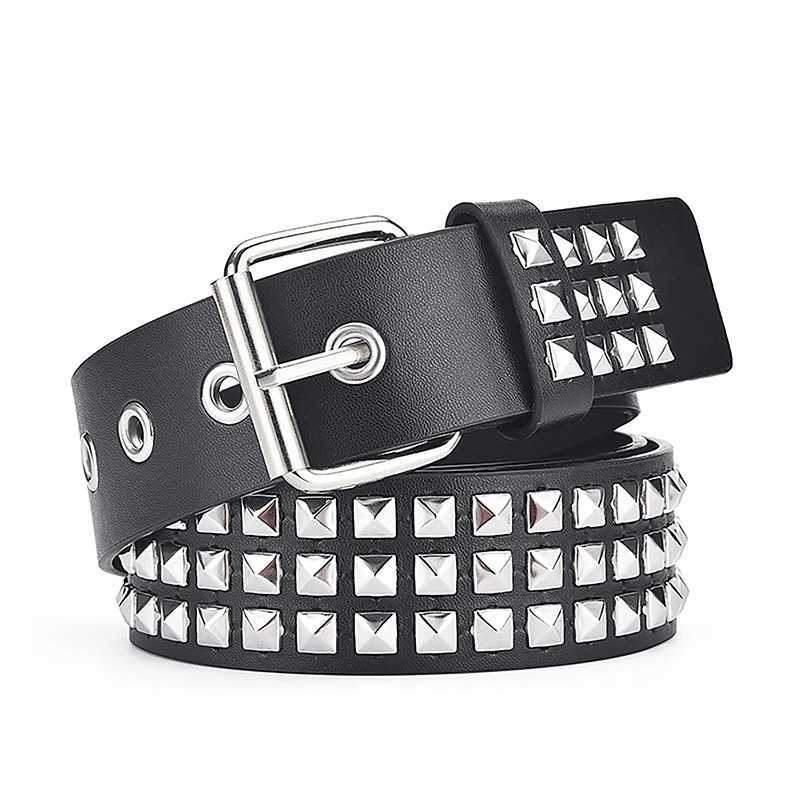 Fashionable square bead rivet belt with metal pyramid belt mens Wenpunk jeans belt Gothic dark style personalized neutral belt X2412091