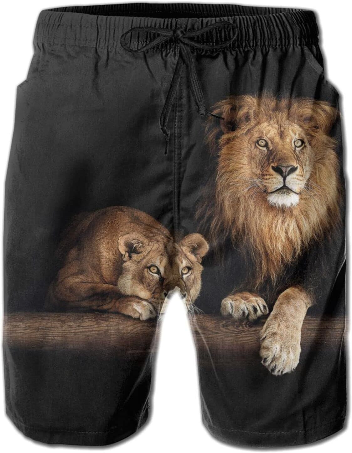 Mens Shorts 3D Printed Pattern Lion Love Swim Trunks Quick Dry Print Beach Board Swimwear