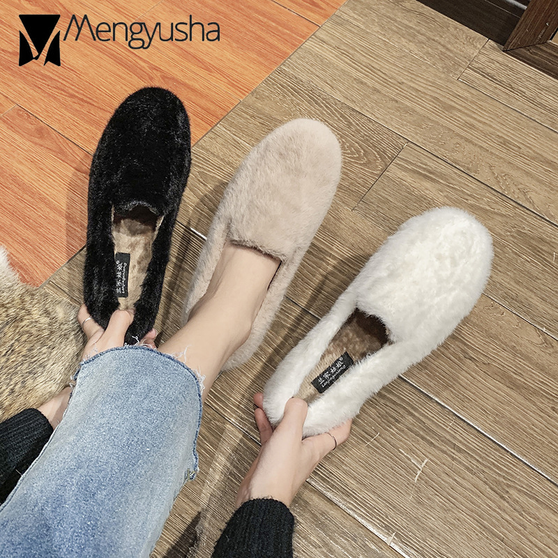 fur winter 2024 rabbit 4dba7 flats women cotton padded moccasins shoes female slip on loafers warm furry creepers big size 42 43 ry