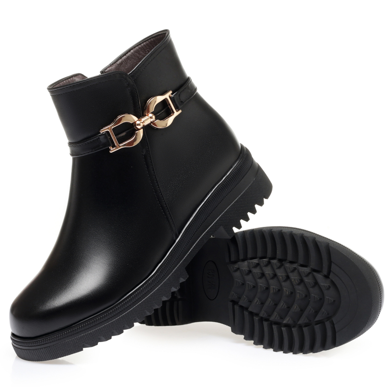 AIYUQI Women's Winter Shoes Boots Non-slip Large Size Women's Snow Boots Genuine Leather Warm Wool Mother Boots Women