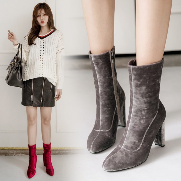 Footwear Warm Winter Women Veet Booties Thin High Heels Platform Short Boots Plush Fur Zipper Snow Botas Female Wedding Shoes c065