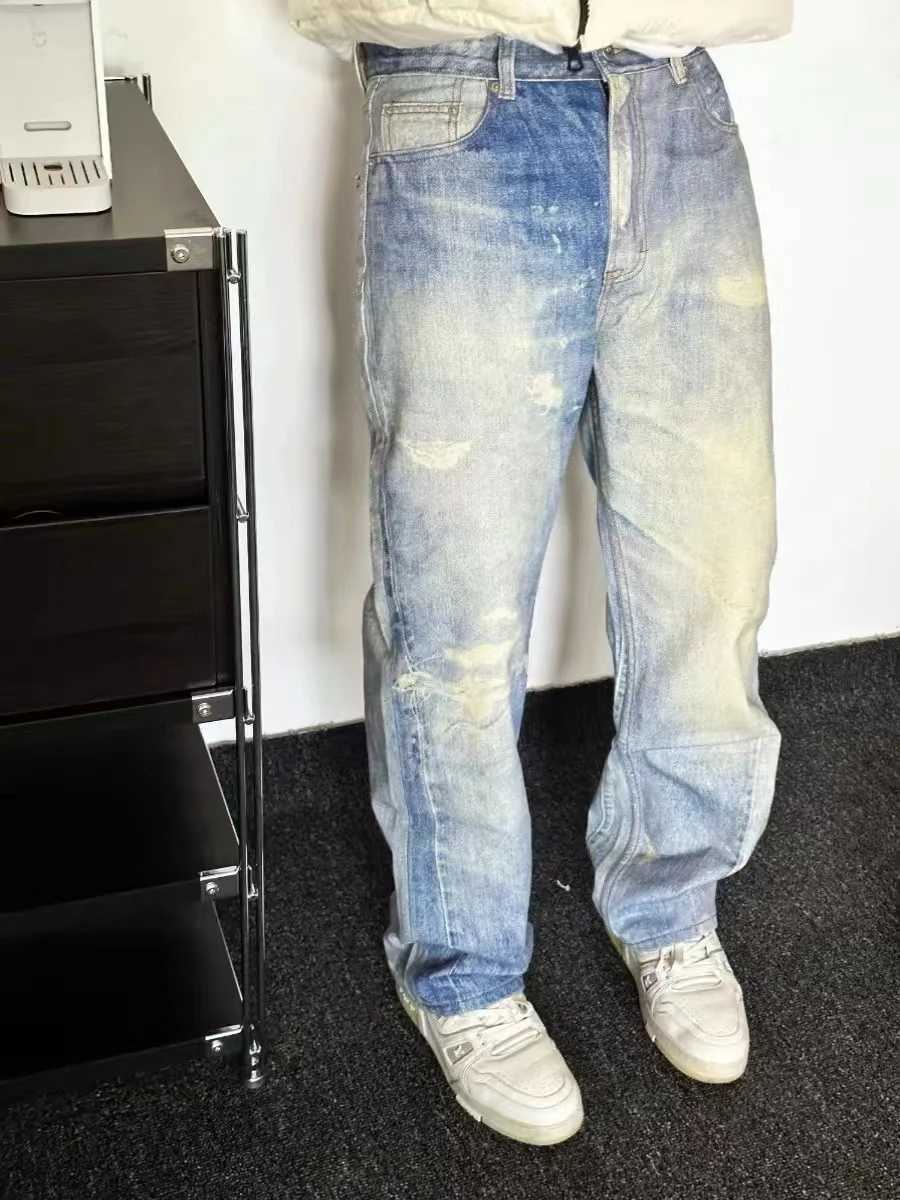 Men's Jeans 2024 Our Legacy Digital Printed Jeans Men Women High Quality Blue Washed Loose Fit Straight Denim Pants Cowboy y240902
