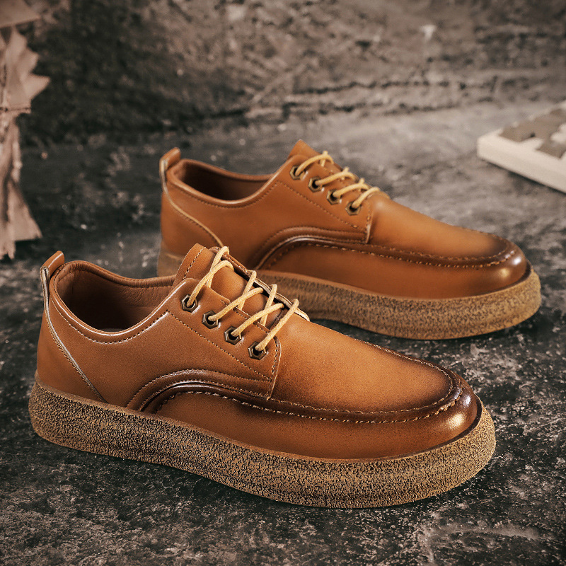 Brand Men's Casual Shoes Vintage PU Leather Men Boots Male Leisure Shoes Man Walking Flats Low Top Ankle Booties