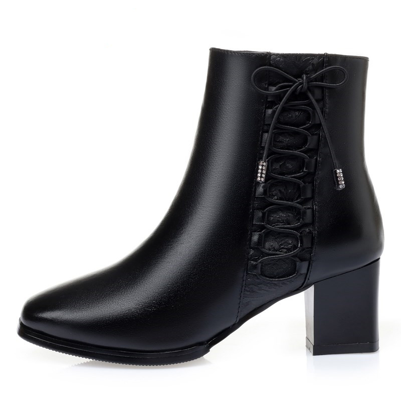 AIYUQI Women Short Boots Genuine Leather Wool 2024 New Wool Warm Women Winter Boots Mid Heel Women Fashion Boots Shoes