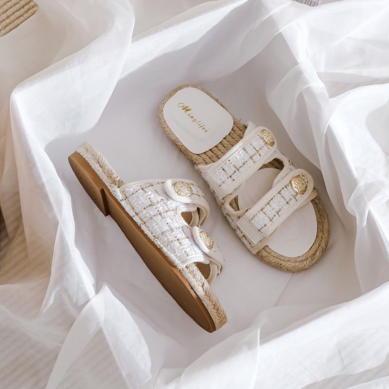 Handwoven Straw Flat Sandals: Open-Toe New Breathable Indoor & Outdoor Hot Summer Slippers For Women