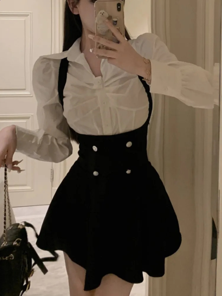 Y2K 3-piece womens cut jacketlong sleeved shirthigh waisted camisole pleated mini dress Korean fashion sexy dress 240902