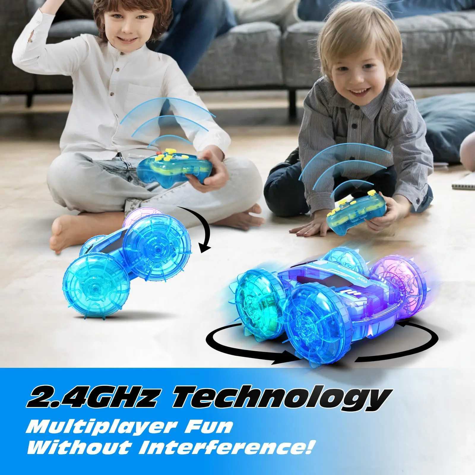 Amphibious Remote Control Car for Kids4WD Cars Waterproof Remote2.4GHz RC Boat with LED Lights60 Min of Play Free shipping
