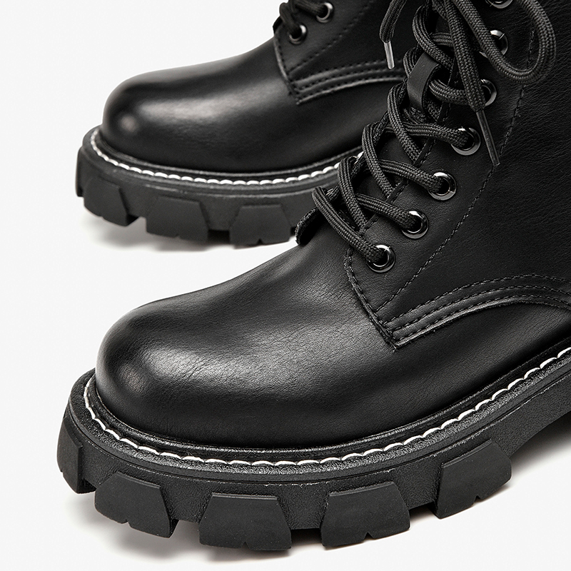 Ankle BeauToday Boots Women Synthetic Leather Round Toe Sewing Lace Up Closure Punk Platform Sole Female Shoes Handmade 04465 dfd3
