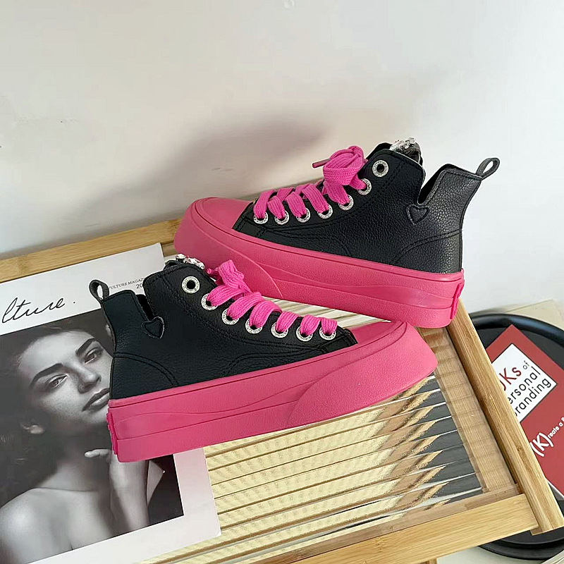 Women's Korean High Top Pink Thick Soled Canvas Shoes