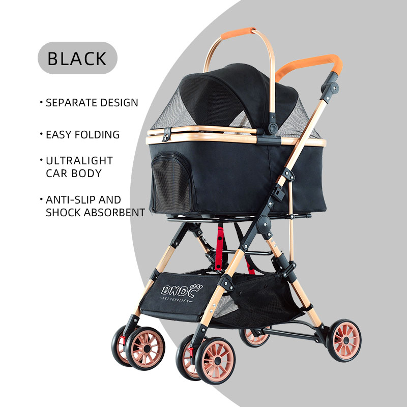 Factory outlet foldable pet carrier with wheels with 4 wheel detachable pet stroller outdoor travel pet dog cat carrier stroller