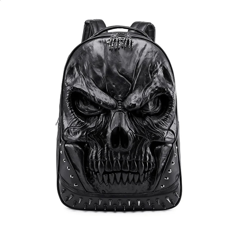 Men Women Thick Leather Backpacks For s 3D Skull Casual Travel Large Capacity Laptop Bag School Bags 240902
