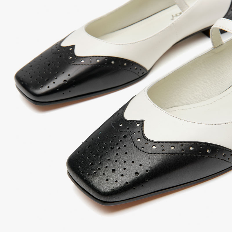 Mary BeauToday Janes Women Genuine Calfskin Leather Square Toe Brogue New Mixed Colors Buckle Strap Ladies Shoes Handmade 28289 133b
