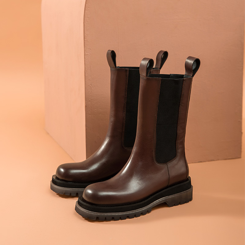 Platform BeauToday Boots Women Calfskin Leather Mid-Calf Round Toe Transparent Sole Fashion Ladies Shoes Handmade 02326 bb26