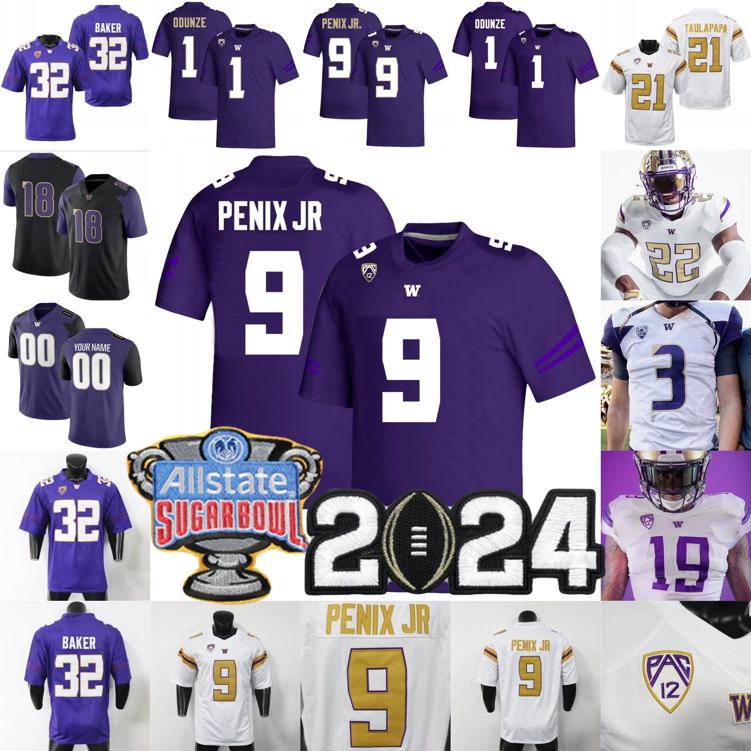 2024 Football Jersey NCAA College Michael Penix Jr. Rome Odunze Jalen McMillan Edefuan Ulofoshio Germie Bernard Westover Polk Ngata Hampton Muhammad