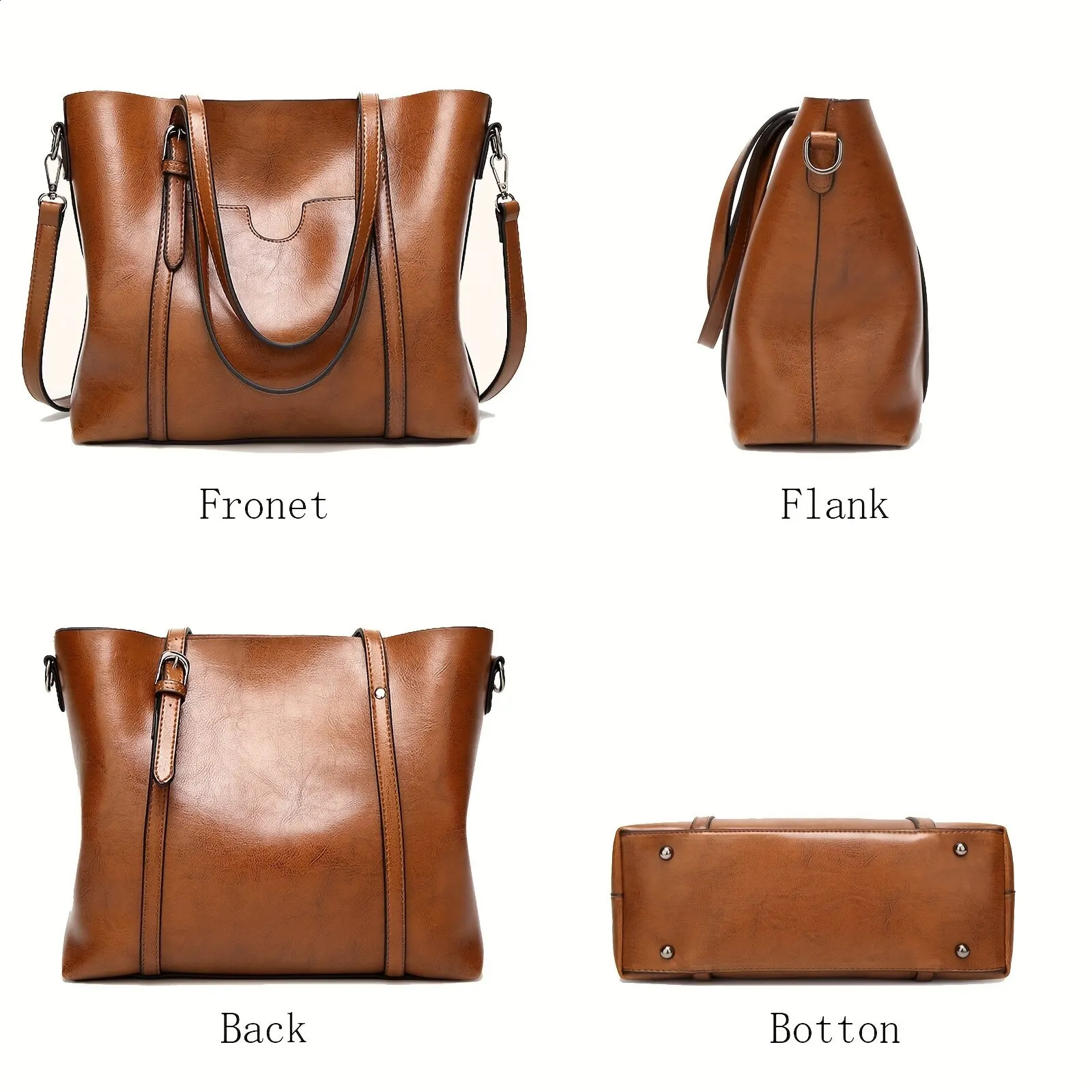 Women Handbags Tote Bag Soft PU Leather Retro Large Capacity Multipocket Casual Shoulder Crossbody Mothers y240902