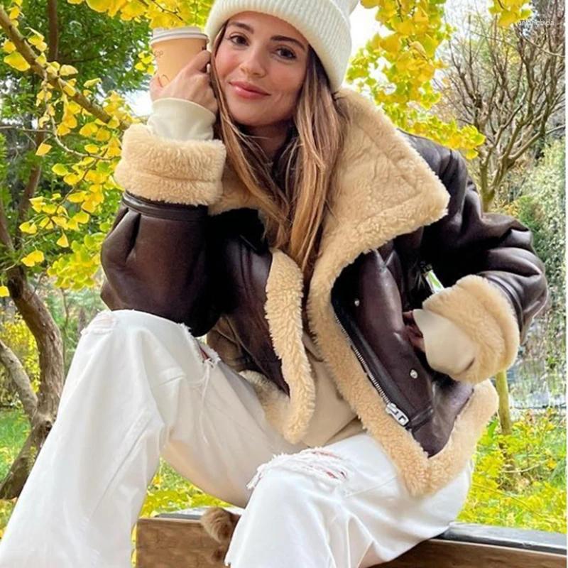 Women's Jackets RARF 2024 Autumn Winter Women Faux Lamb Fur Short Jacket Vintage Female Moto Biker Zipper Thick Warm Coat Fleece Outwear