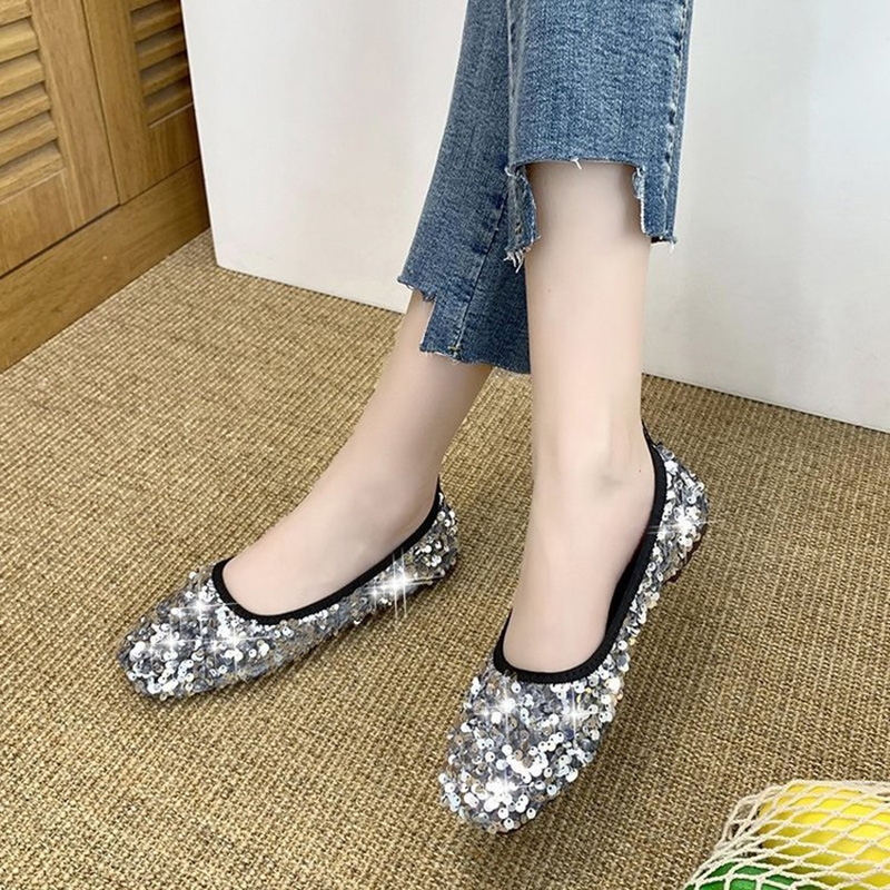 moccasins e8853 spring bg new glitter ballet flats square toe shallow mouth ballerina shoes slip on loafers women
