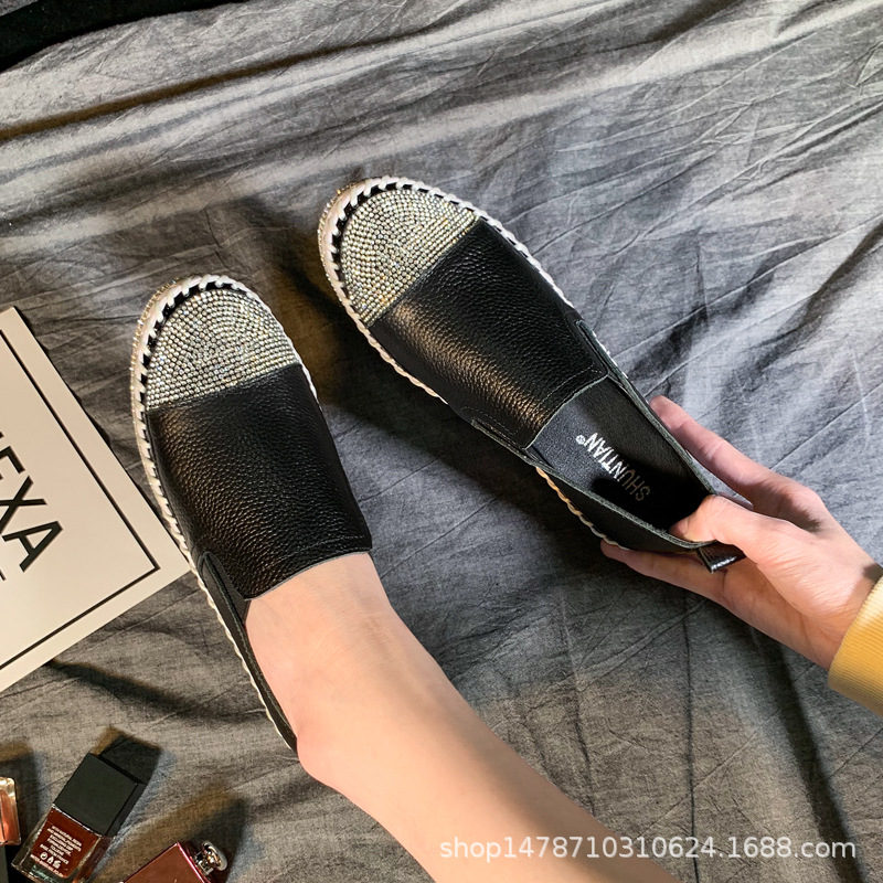 New Women a74f6 Espadrilles Crystal White Leather Fishermen Flats Ladies Girls Casual Loafers Mixed Colors Cowhide Shoes
