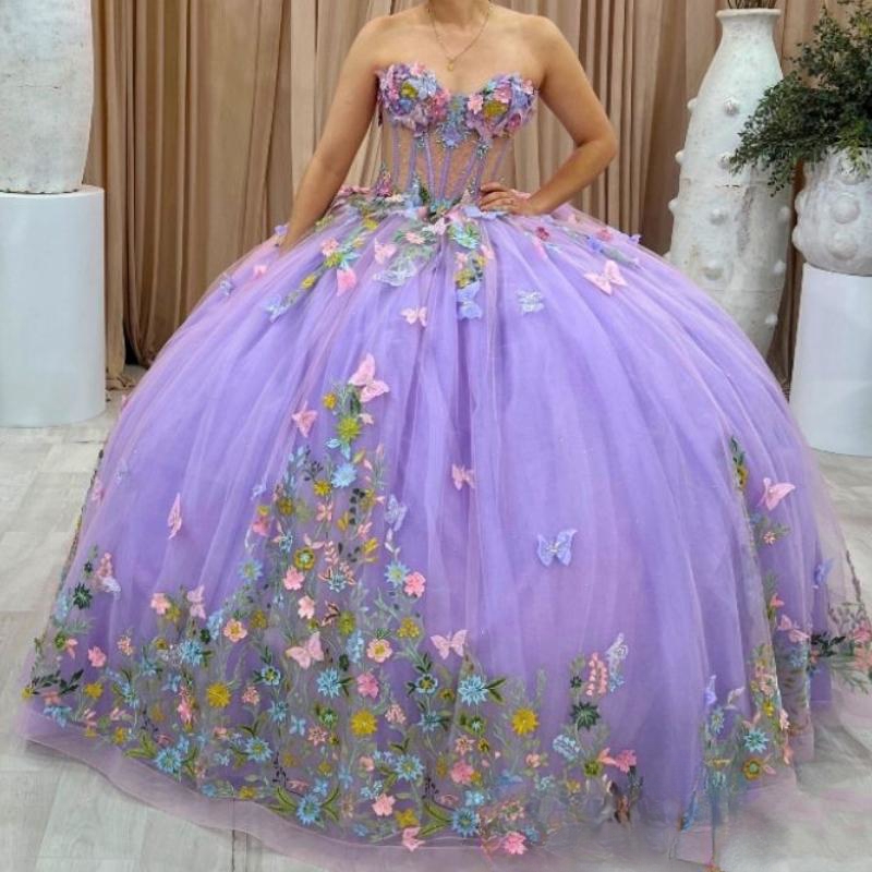 Lavender Off The Shoulder Quinceanera Dress With Bow Lace Applique Beading Tull Mexican Sweet 16 Vestidos De XV 15 Anos