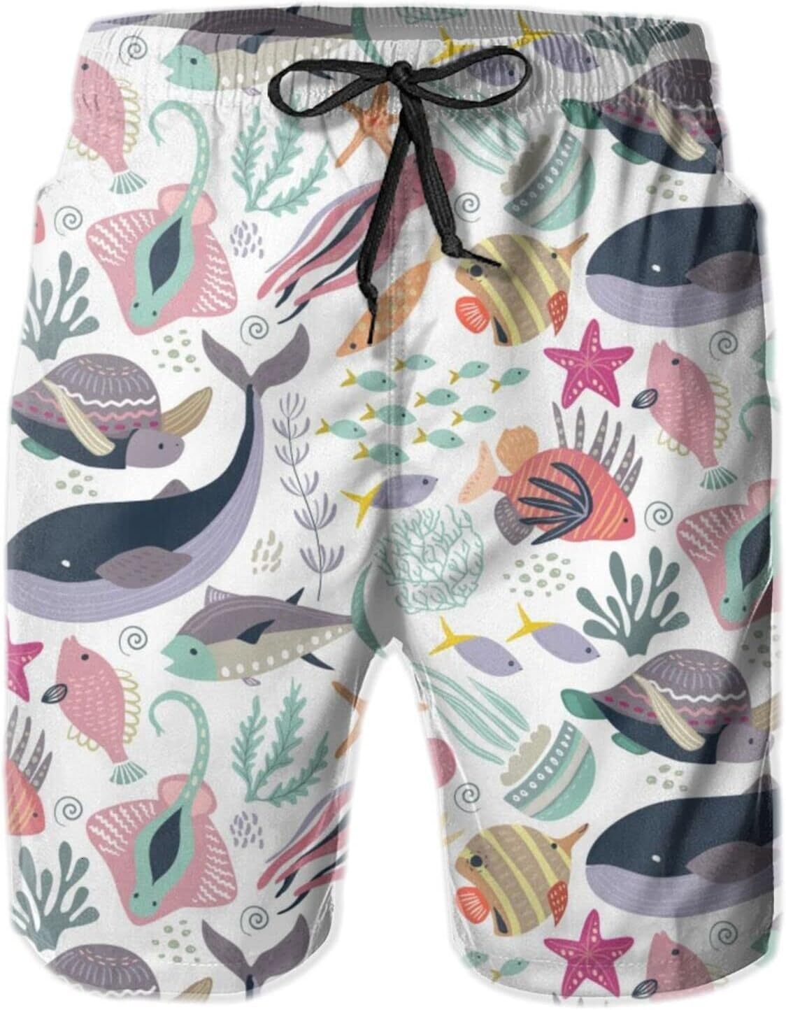 Mens Shorts 3D Printed Pattern Cartoon Ocean World Swim Trunks Quick Dry Fashion Beach Board Swimwear