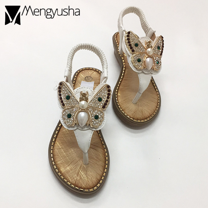 2025 new 3d metal butterfly appliques gladiator women pearl crystal studs beach woman high quality clip toe roman sandals