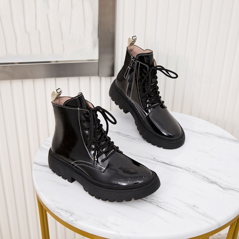 AIYUQI Women Marton Boots Winter 2024 New Genuine Leather Fashion Women Ankle Boots Lace Up Fur Women Motorcycle Boots
