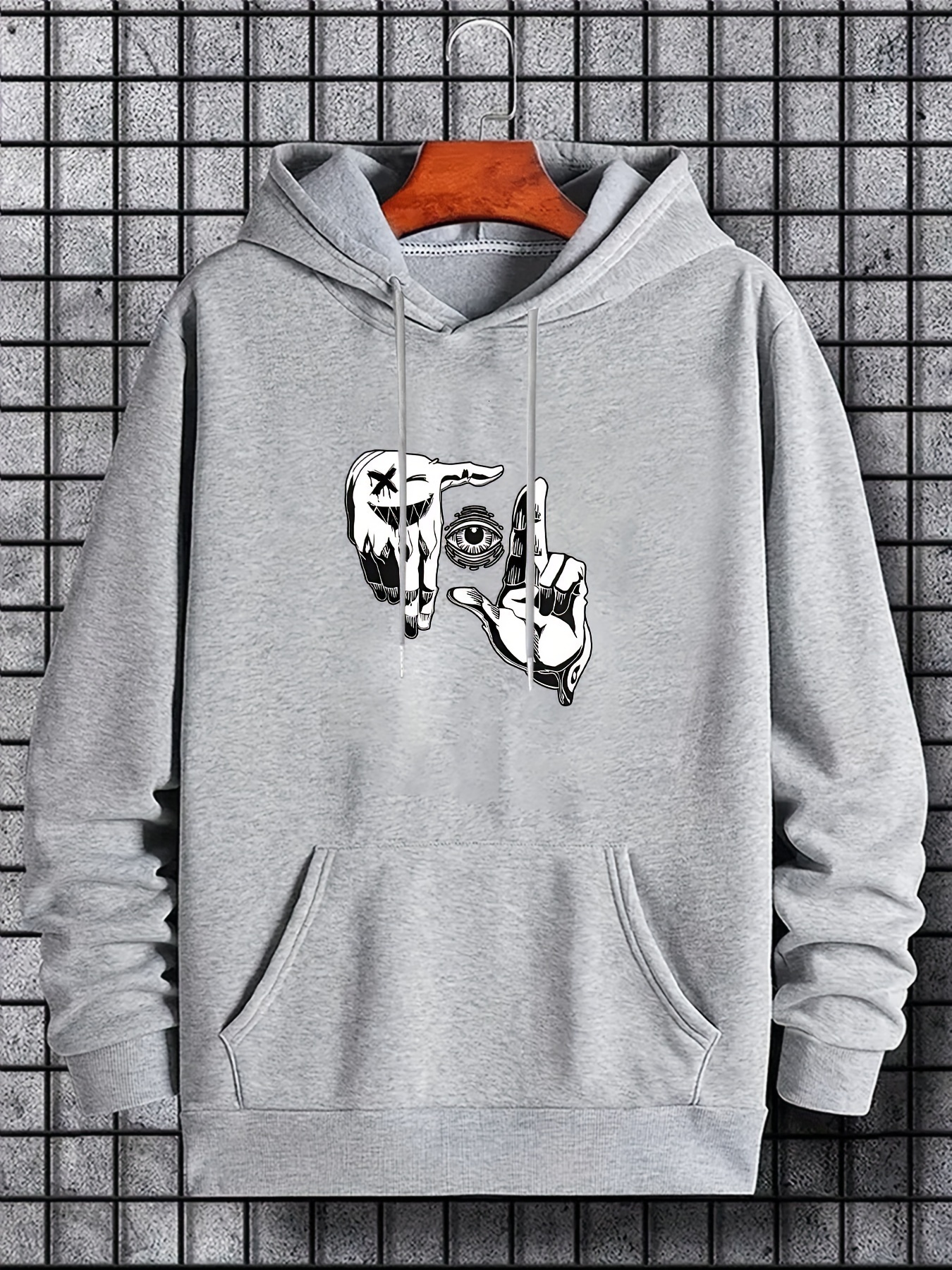 Men's Oversized Hip-Hop Style Hoodie With Geometric Print - Casual Pullover Sweatshirt For Fall Winter, Polyester, Machine Washable