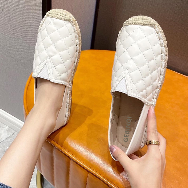 2022 Delicate Fisherman Shoes Woman Quilted Espadrilles Shoes Stiching Rubber Flats Women Oxfords Leather Sneakers Femme Loafers