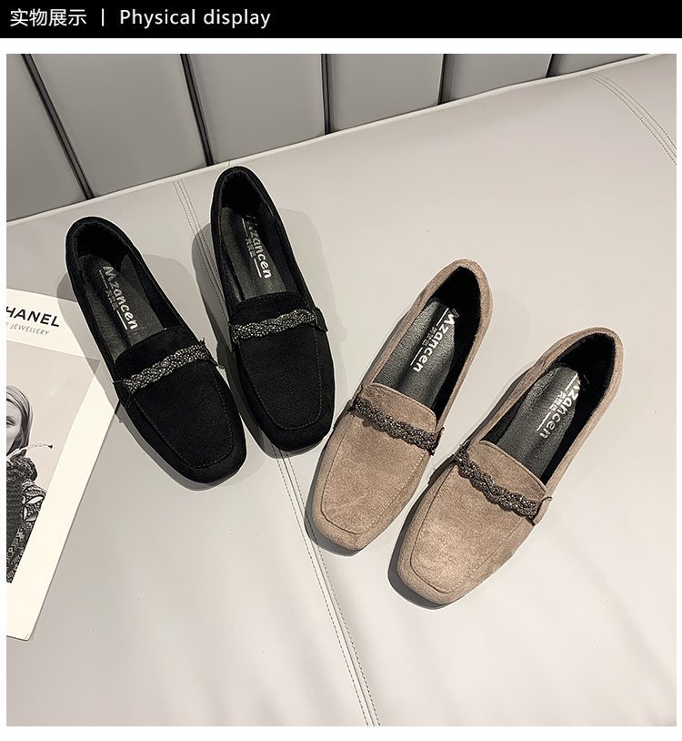 Autumn Winter Women Loafers Low Heels Boat Square Toe Dress Chain Faux Suede Plush Warm Ladies Shoes Plus Size 3691
