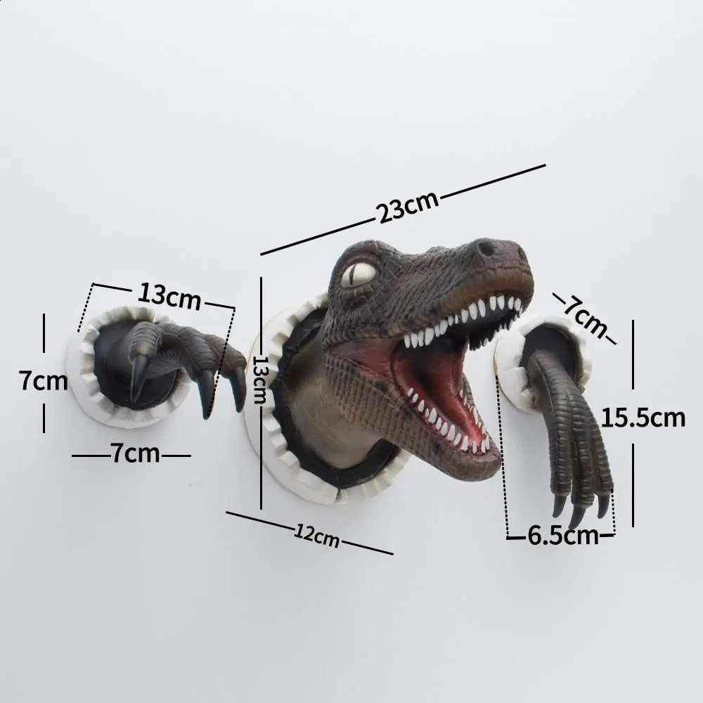 3D Wall Mounted Dinosaur Sculpture Mounted Resin Dinosaur Decor Prop Bursting Hanging Dinosaur Head with Claws Home Decor 240902