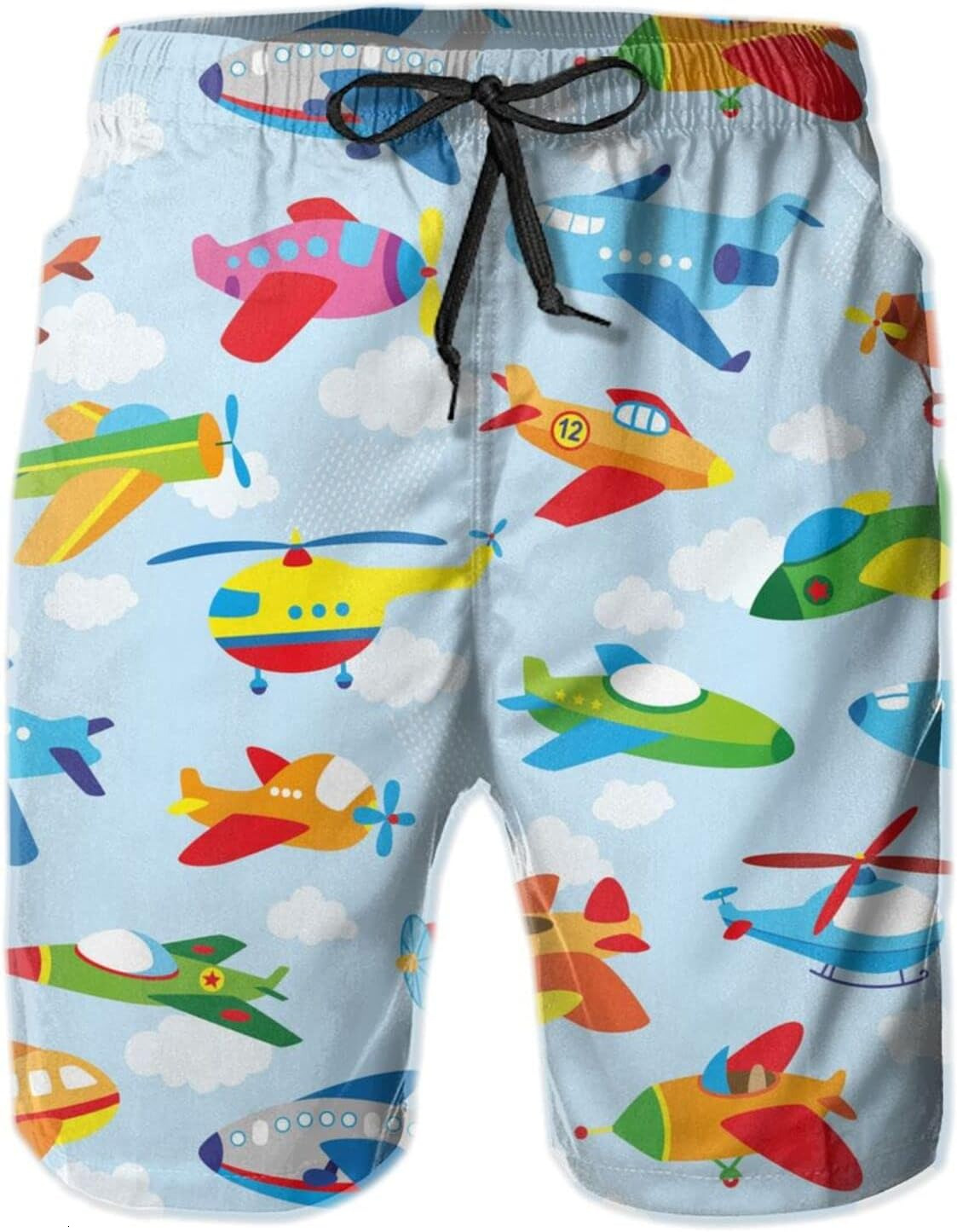 Mens Shorts 3D Printed Pattern Cartoon Airplane Swim Trunks Quick Dry Stylish Beach Board Swimwear