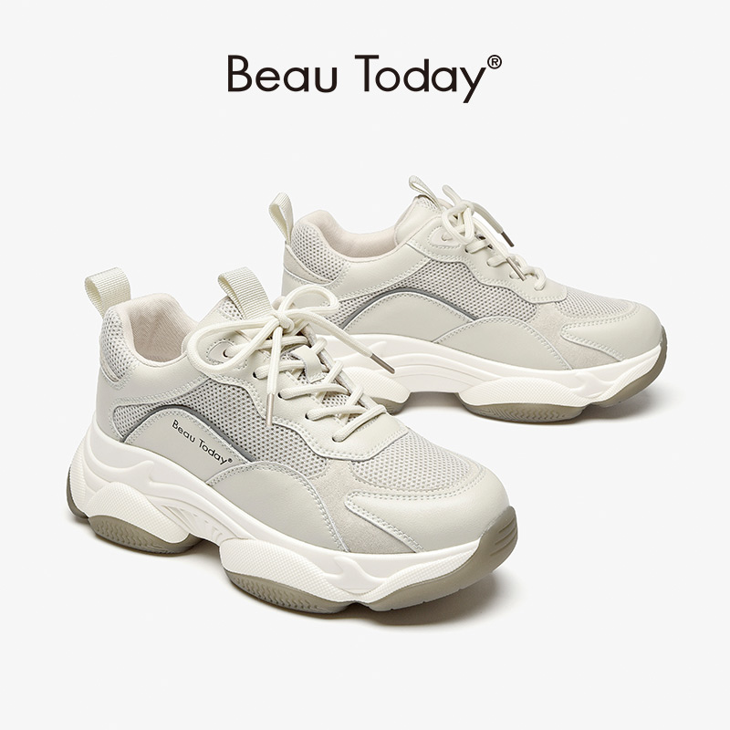 BeauToday Casual Sneakers Women Synthetic Leather Lace-up Design Platform Round Toe Chunky Sole Ladies Trainers Handmade A29401