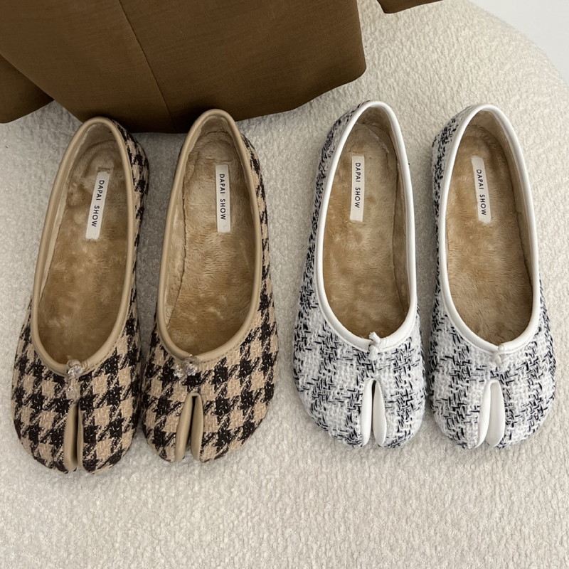 Cotton Fur 2023 Tabi c5bf6 Ninja Shoes Women Trotters Flats Split Toe Houndstooth Loafers Japan Ladies Lolita Mocasines Femmes Ballets