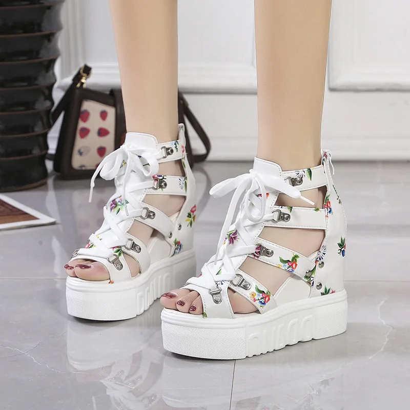 Women's Roman Wedge Sandals with Lace-Up Design High Heel Platform Style Open Toe and Back Zipper Comfortable Summer Shoes for Daily Wear
