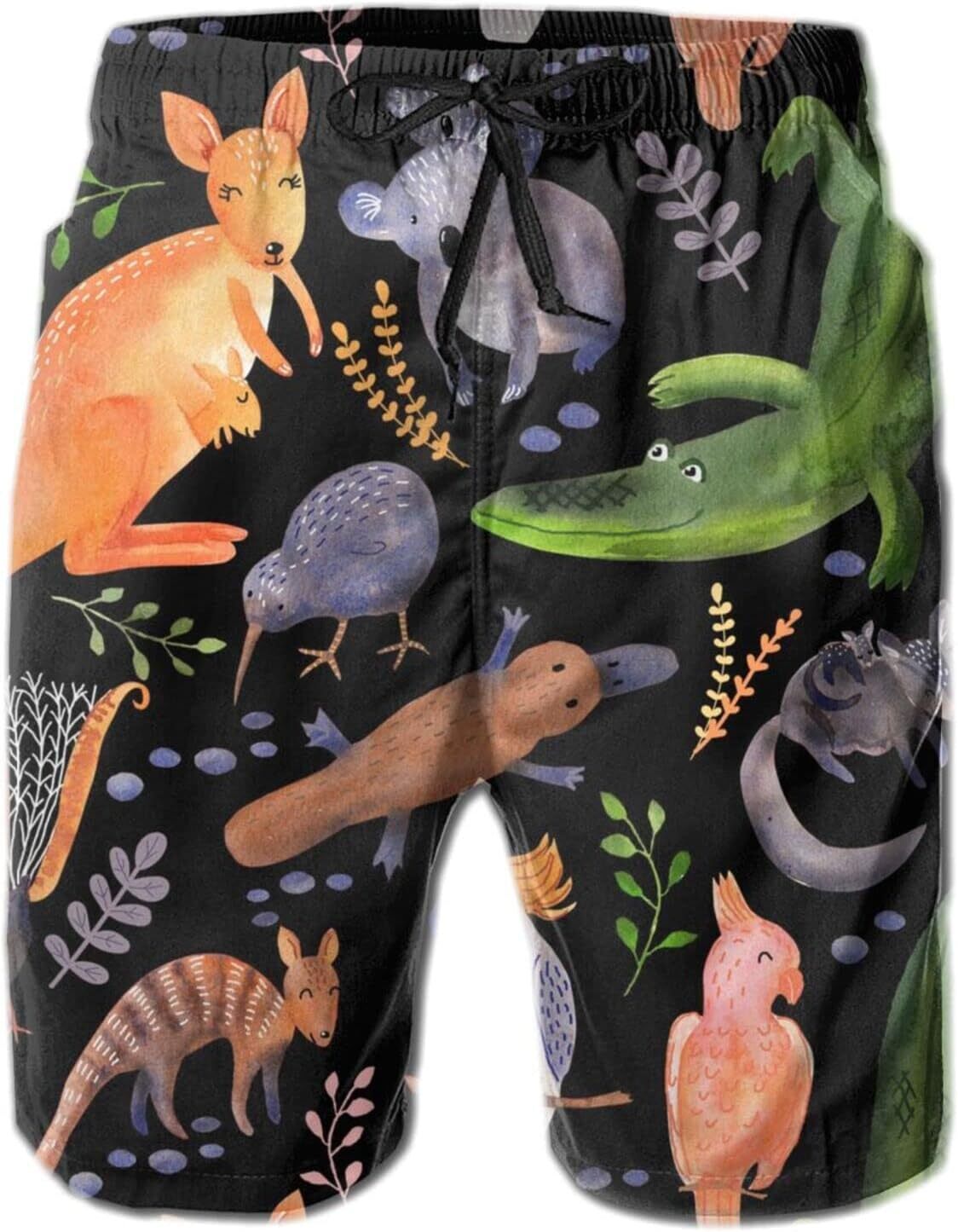 Mens Shorts 3D Printed Pattern Cute Painted Animals Swim Trunks Quick Dry Stylish Beach Board Swimwear