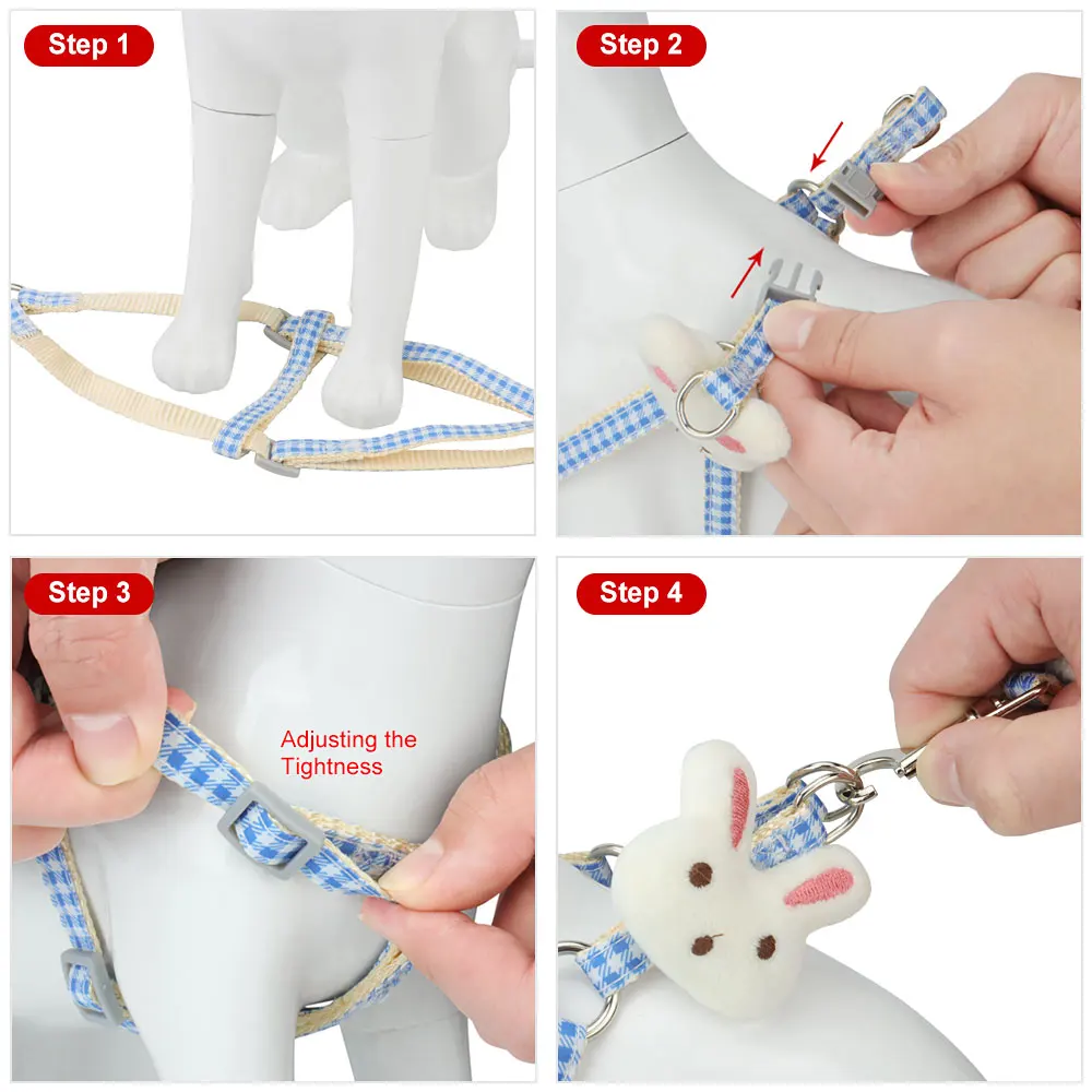 Small Dog Harness and Leash Set,bunny Decoration Safe Pet Dog Vest for Puppy Adjustable Chest Belt，Step-in Harness for Puppy Cat