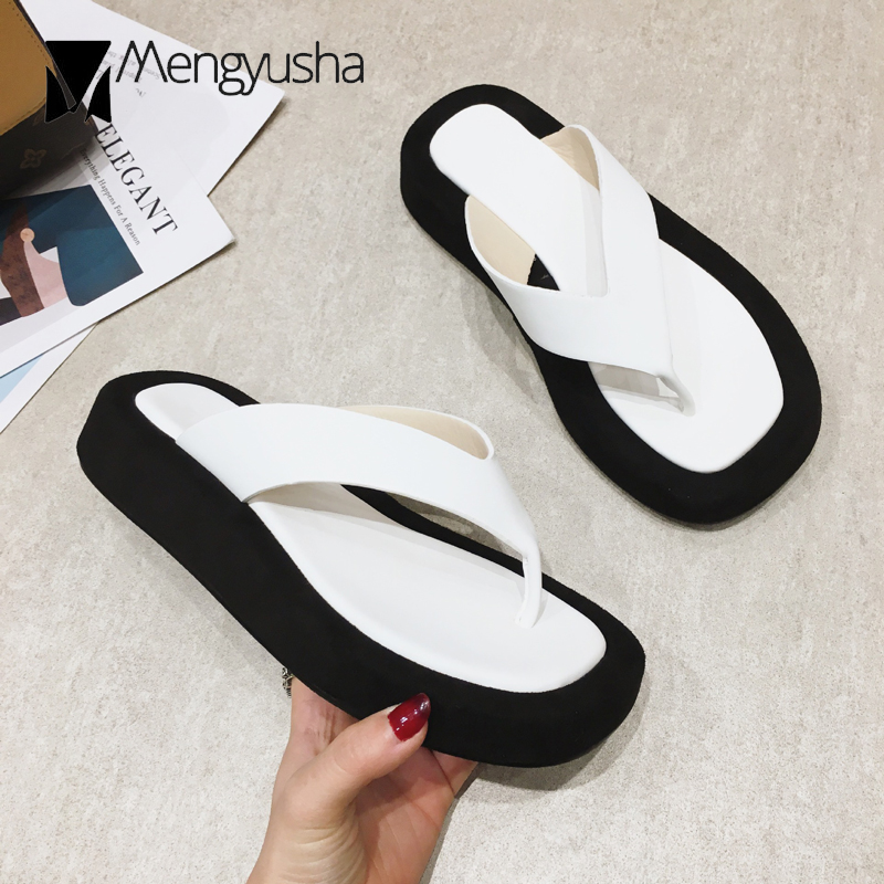 2023 Slippers Flock Edge Shoes Ladies Summer Mixed Color Flip Flops Square Toe Thicken Soled Beach Sandals Woman Pantufa Slides