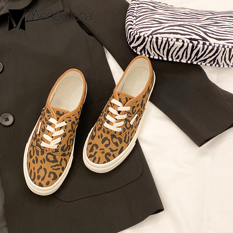 2023 Brand 9e581 Leopard ral Canvas Shoes Woman Lace-Up Sneakers Rubber Sole Flats Platform Preppy Oxfords College Students Loafers