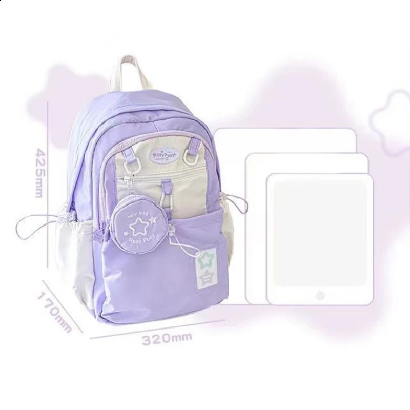 Sweet Cute Girls Student Backpack Fashion Hand held Large New Book Y2K Korean Travel Womens Shoulder Bag 240902