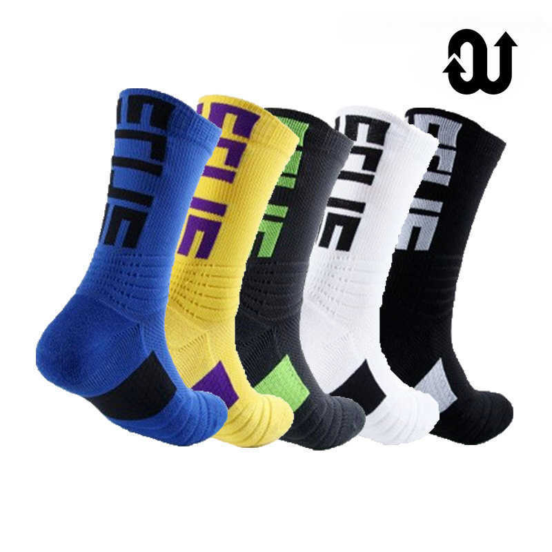 Men's Socks 5Pairs Professional Cotton Basketball Socks Elite Thick Sports Socks Compression Durable Skateboard Towel Bottom Socks Stocking Y2408
