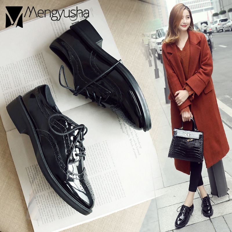 9ed61 design brand brogue craving cow leather oxford high quality derby women preppy style flat shoes