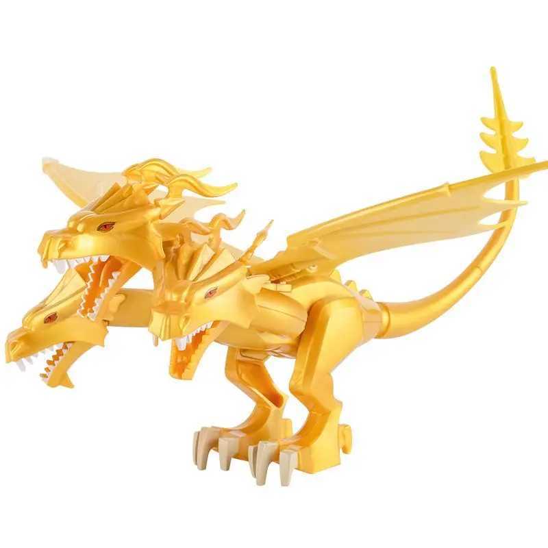 Magic Medieval Series 3-Head Golden Flying Dragon Block Killer Crocodile Digital DIY Bird Toy Boy Christmas Gift W240828