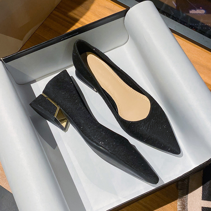 51ed1 heel low cloth sequines work for woman shallow mouth metal decoration heeled pumps 43 big size escarpins femme dress shoes shal ed