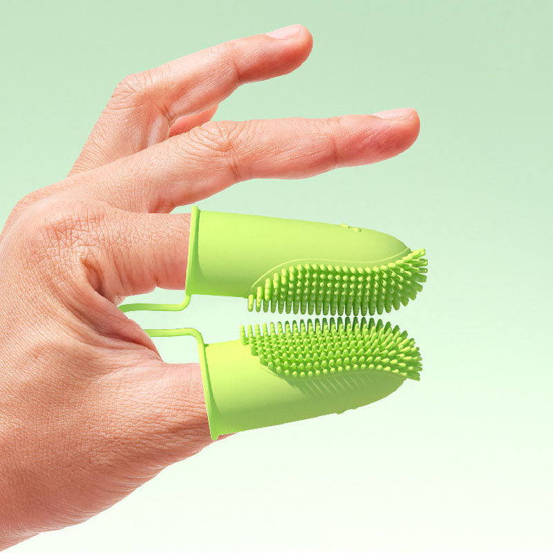 Pet Double Finger Toothbrush Solid Color Soft Dental Cleaning Finger Sleeve Dog Cat Oral Cleaning Care Tools Dog Accessories