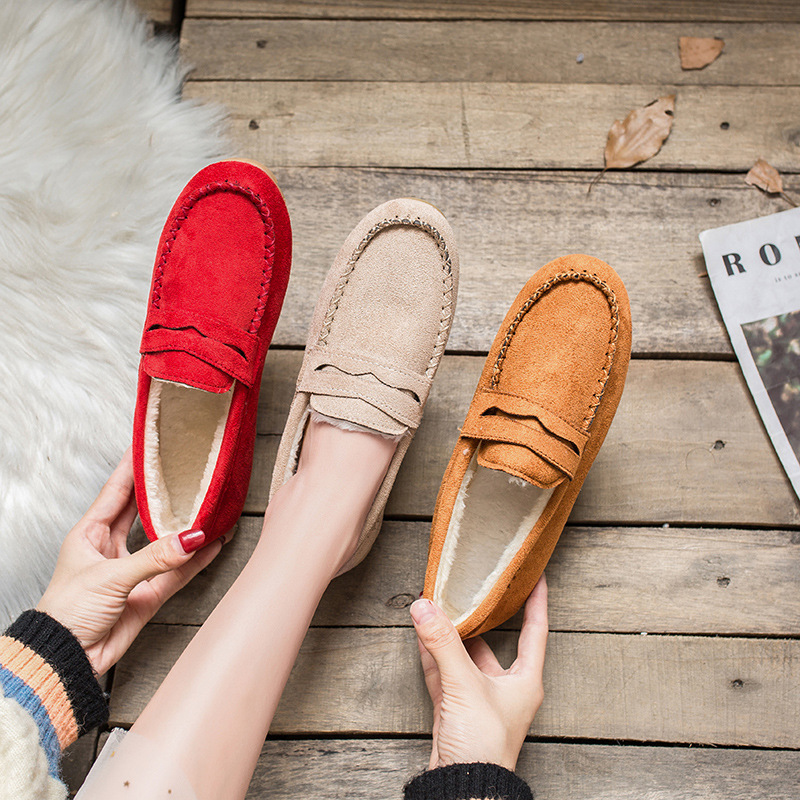 Women Winter Flats Shoes Ladies Casual Moccasins Warm Plush Female Fashion Non Slip Flock Loafers New Female Footwear 2021 New