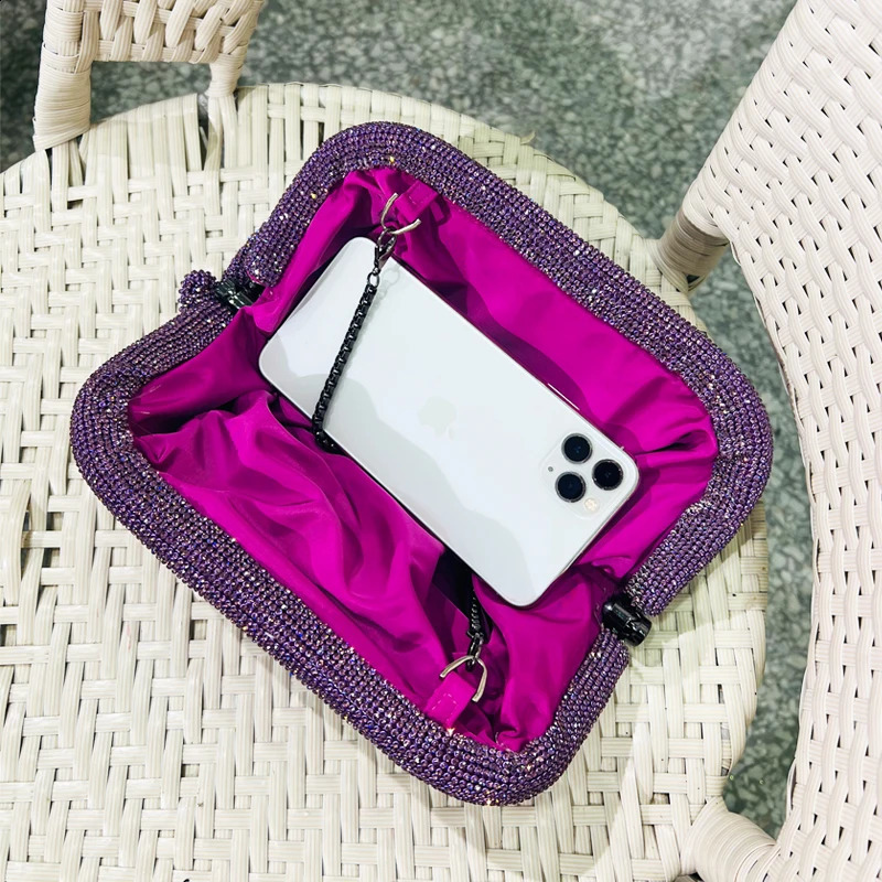 DHXJ Shell Clip Rhinestones Handbag For Women Purse Shiny Handmade Dia Shoulder Crossbody Evening Bag 240902