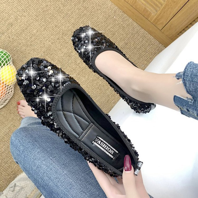 moccasins e8853 spring bg new glitter ballet flats square toe shallow mouth ballerina shoes slip on loafers women